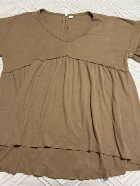 Cato Ribbed Babydoll Tunic in Tan